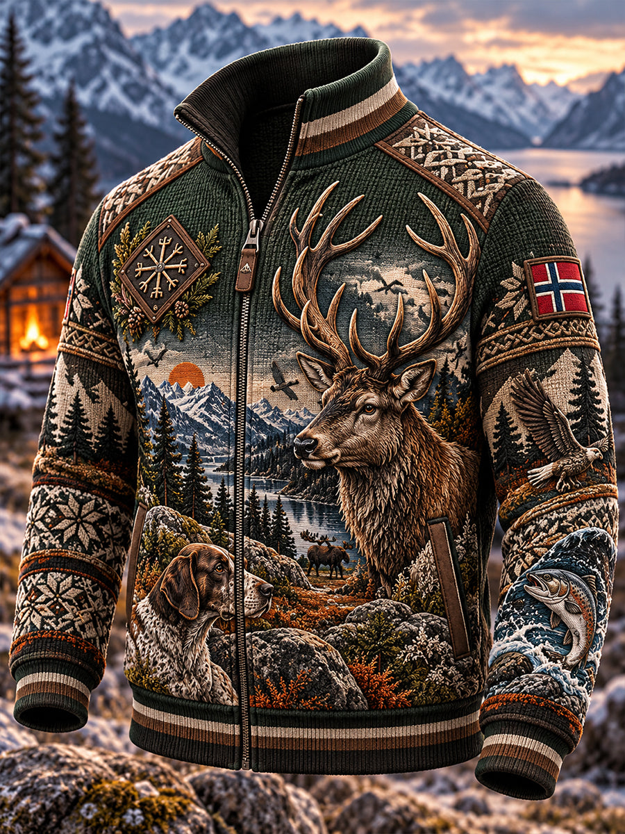 Herrsjakke fra Norway Hunting Season med lange ermer, vaffelstrikk og glidelås