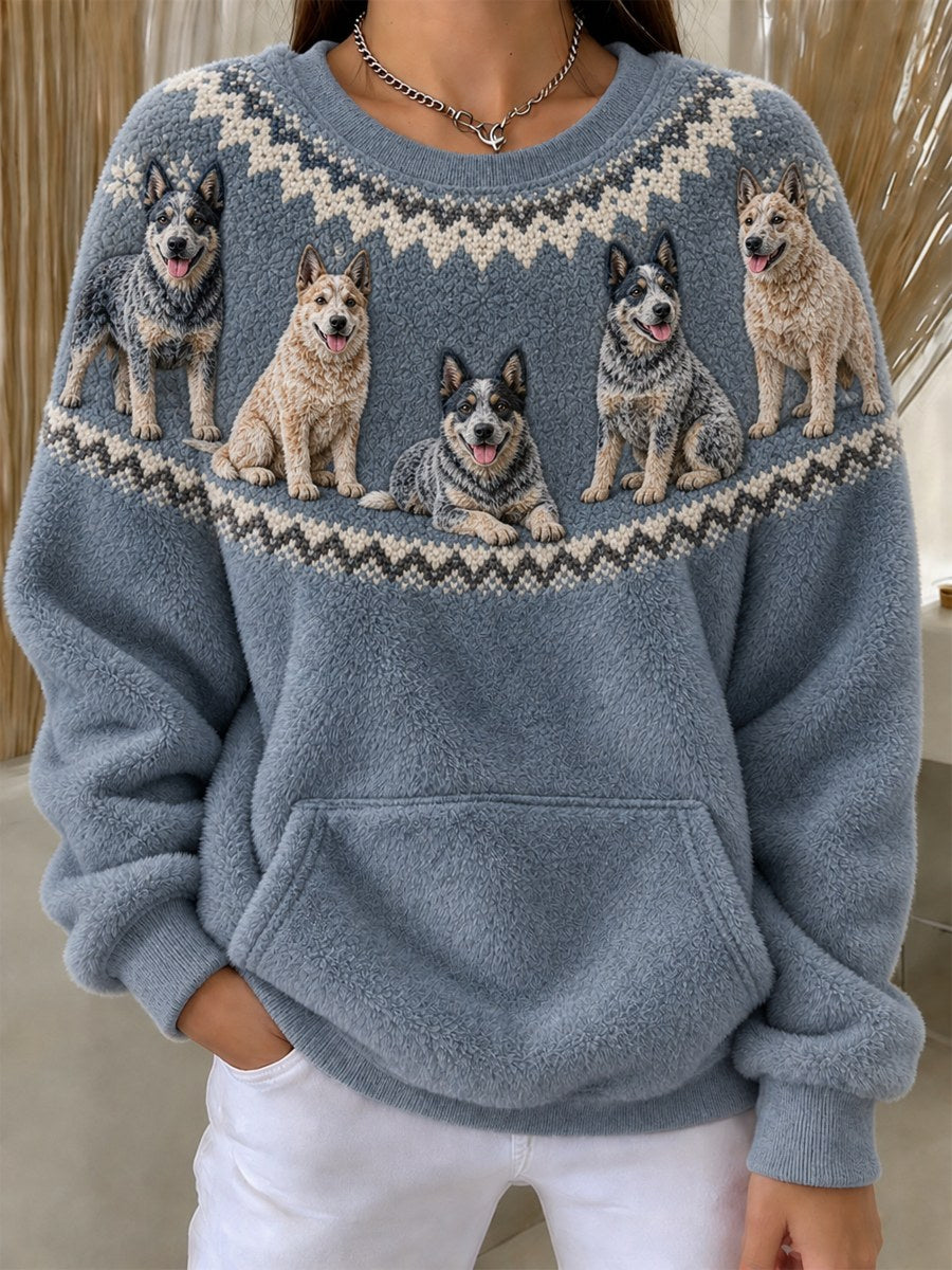 Kvinders Vintage Kvæg hunde Yoke Isle Print Hyggelig Flannel Sweatshirt