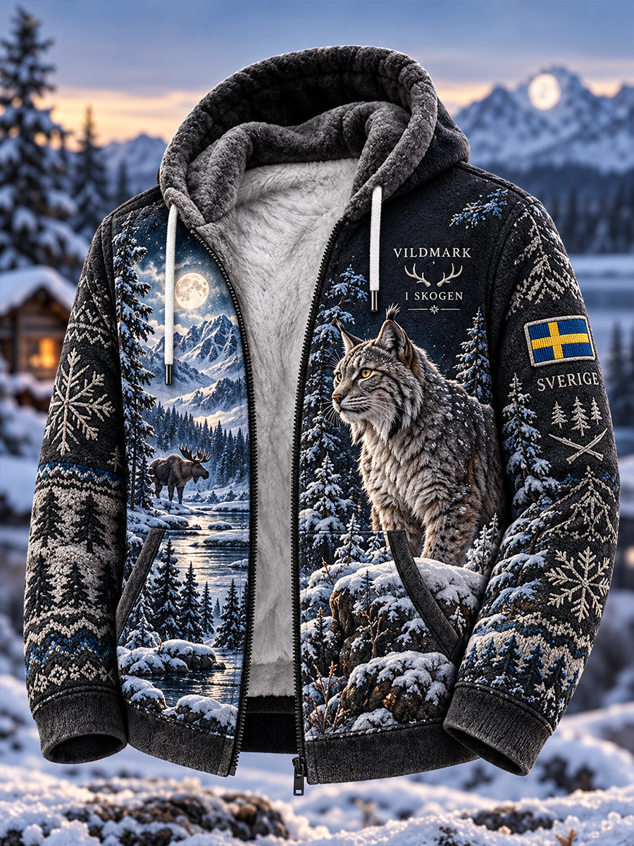 Herrjacka i flanell med mössor för älgjakt, tillverkad i Sverige