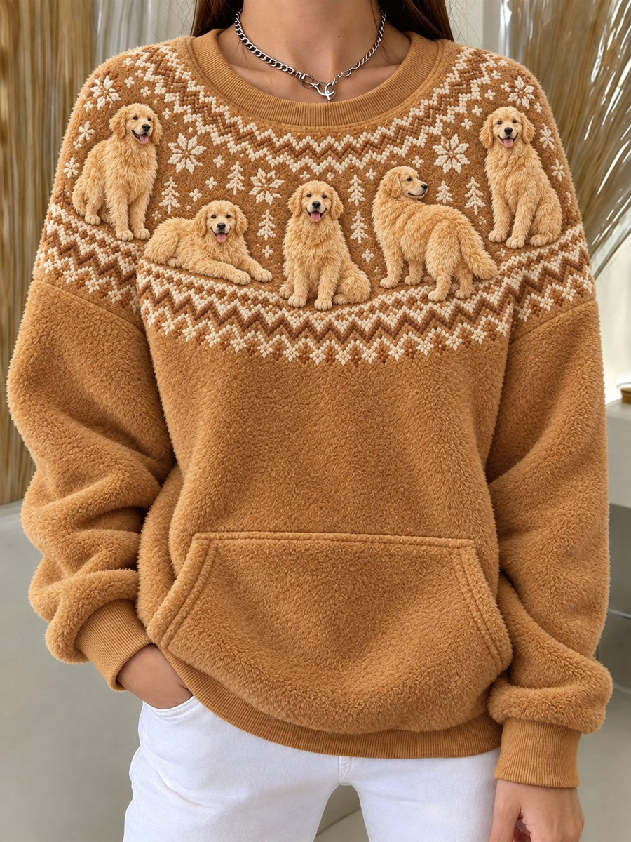 Kvinders Vintage Golden Retriever hunde Yoke Isle Print hyggelige flannel sweatshirt