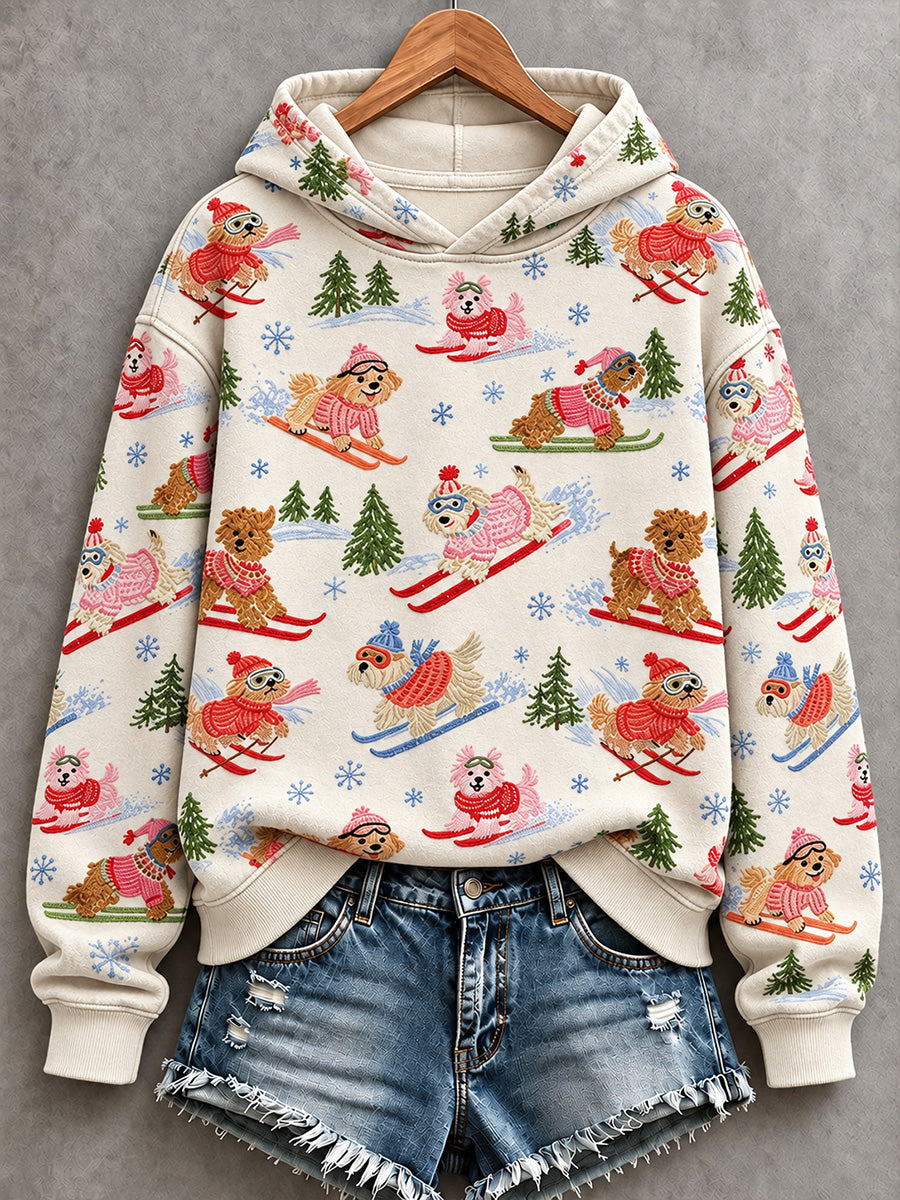 Kvinders dejlige Skihunde Print Comfy Hooded sweatshirt