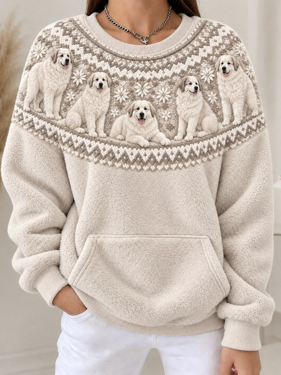 Kvinders Vintage Store Pyrenæer Hunde Yoke Isle Print hyggelige flannel sweathirt