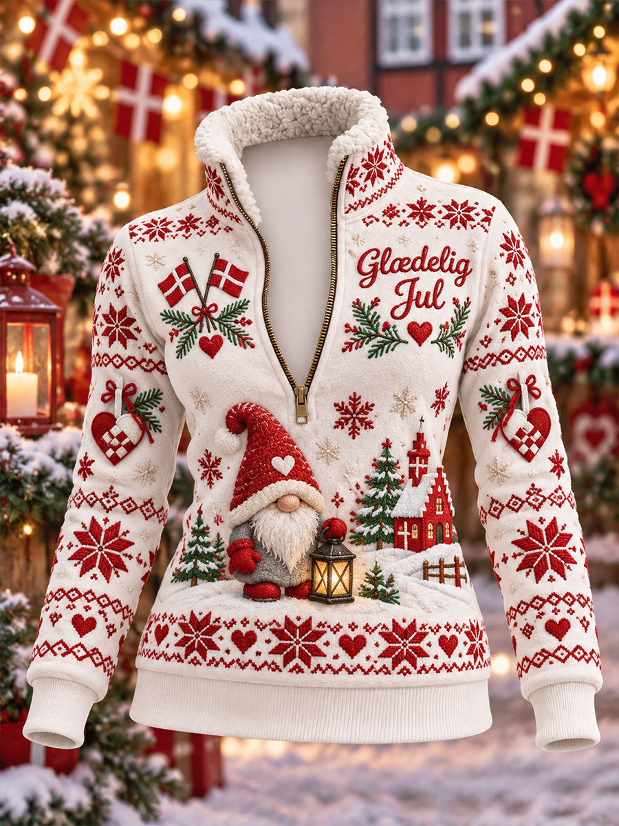 Kvinders jul-temade Print Fleece-Lined High-hals sweatshirt