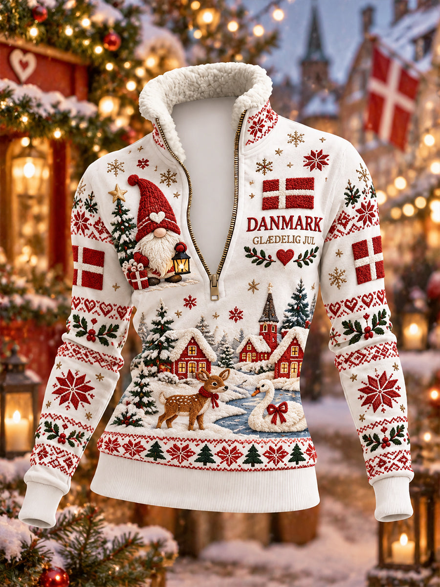 Kvinders julemotiveret printet fleeceforsat højhalset sweatshirt
