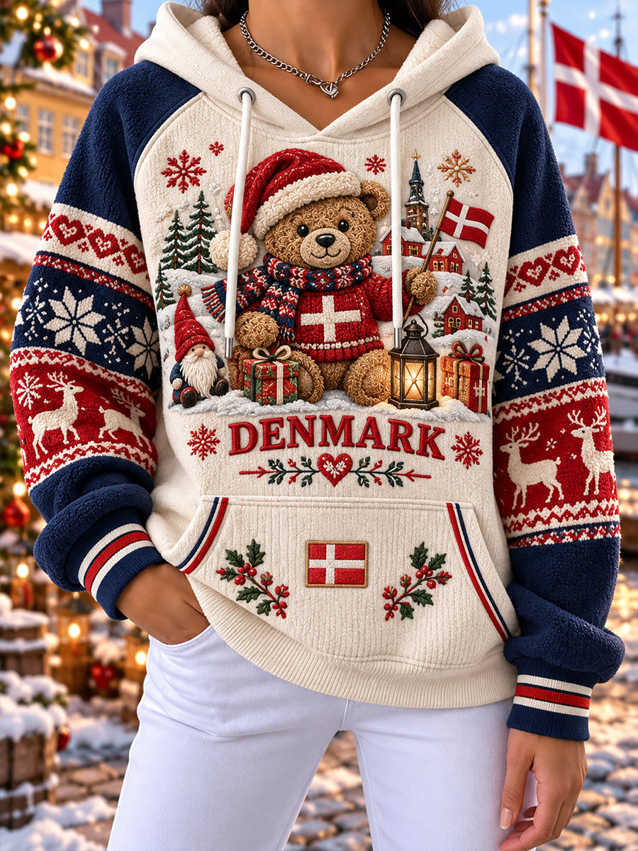 Kvinders jul-tema print Raglan-ærme hættet sweatshirt