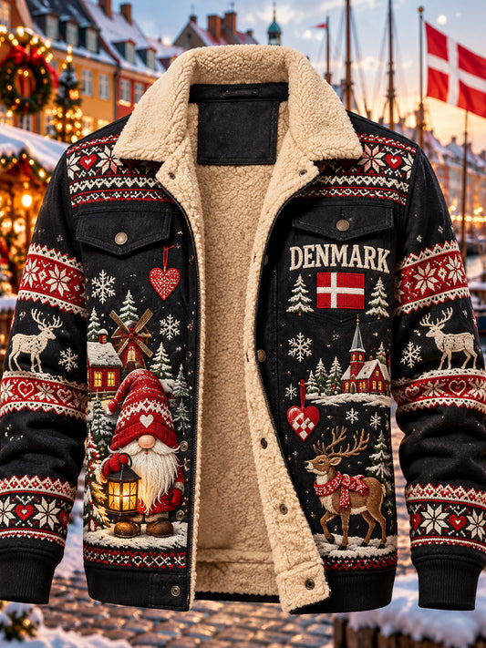 Mænds jul-tema Print Fleece-foret jakken