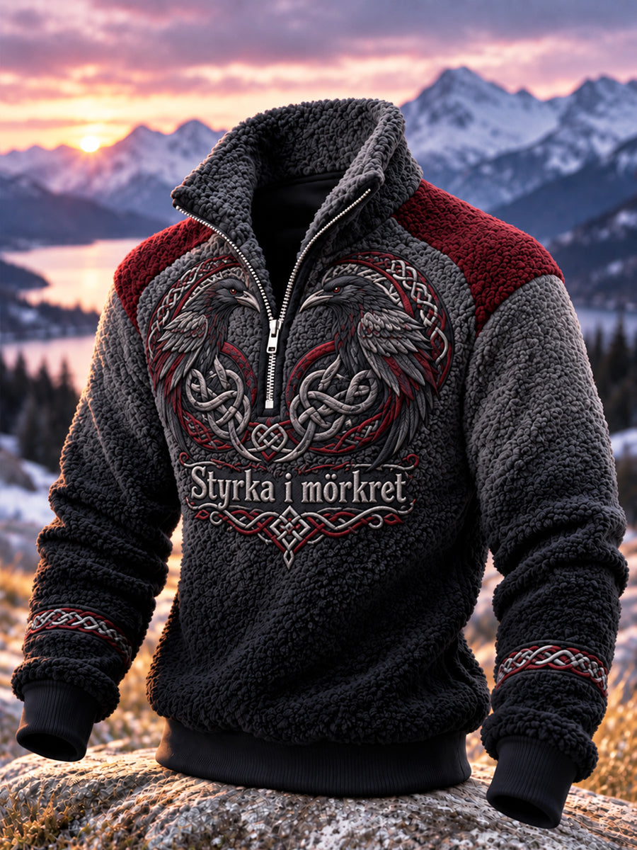 Mænds Vintage Viking “Styrke i mørke” Flannel Sweatshirt
