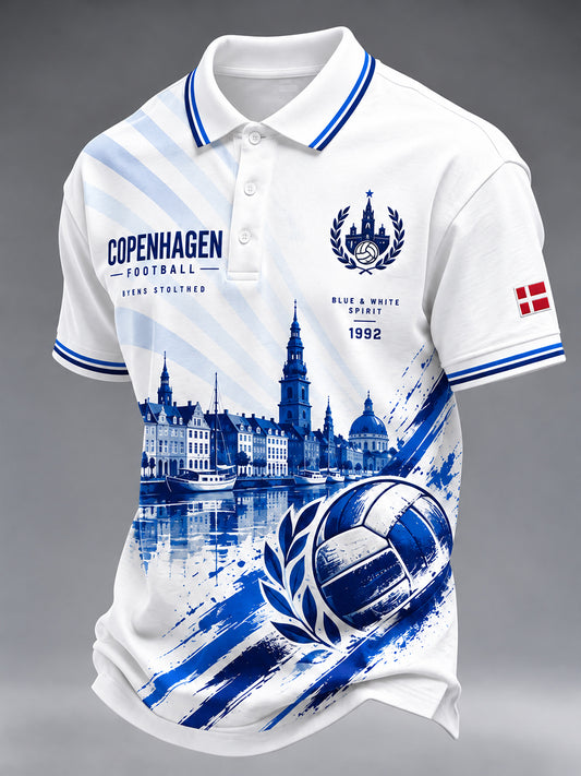 Herrepolo med korte ærmer og hyldestprint med teamtema