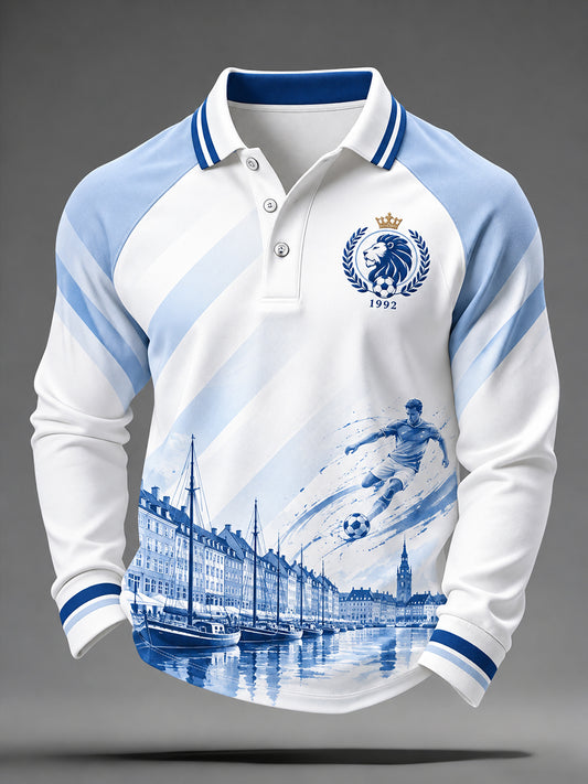 Herrepoloshirt med lange raglanærmer og hædersværdige holdmotiver