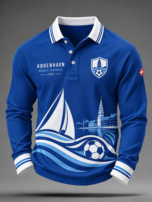 Herrepoloshirt med lange raglanærmer og hædersværdige holdmotiver