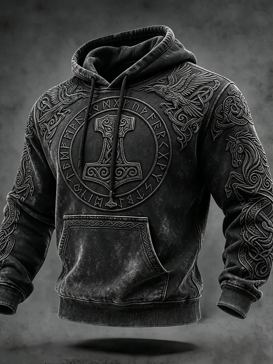 Herre Viking-hættetrøje i oversized model med aflange skuldre og lommer