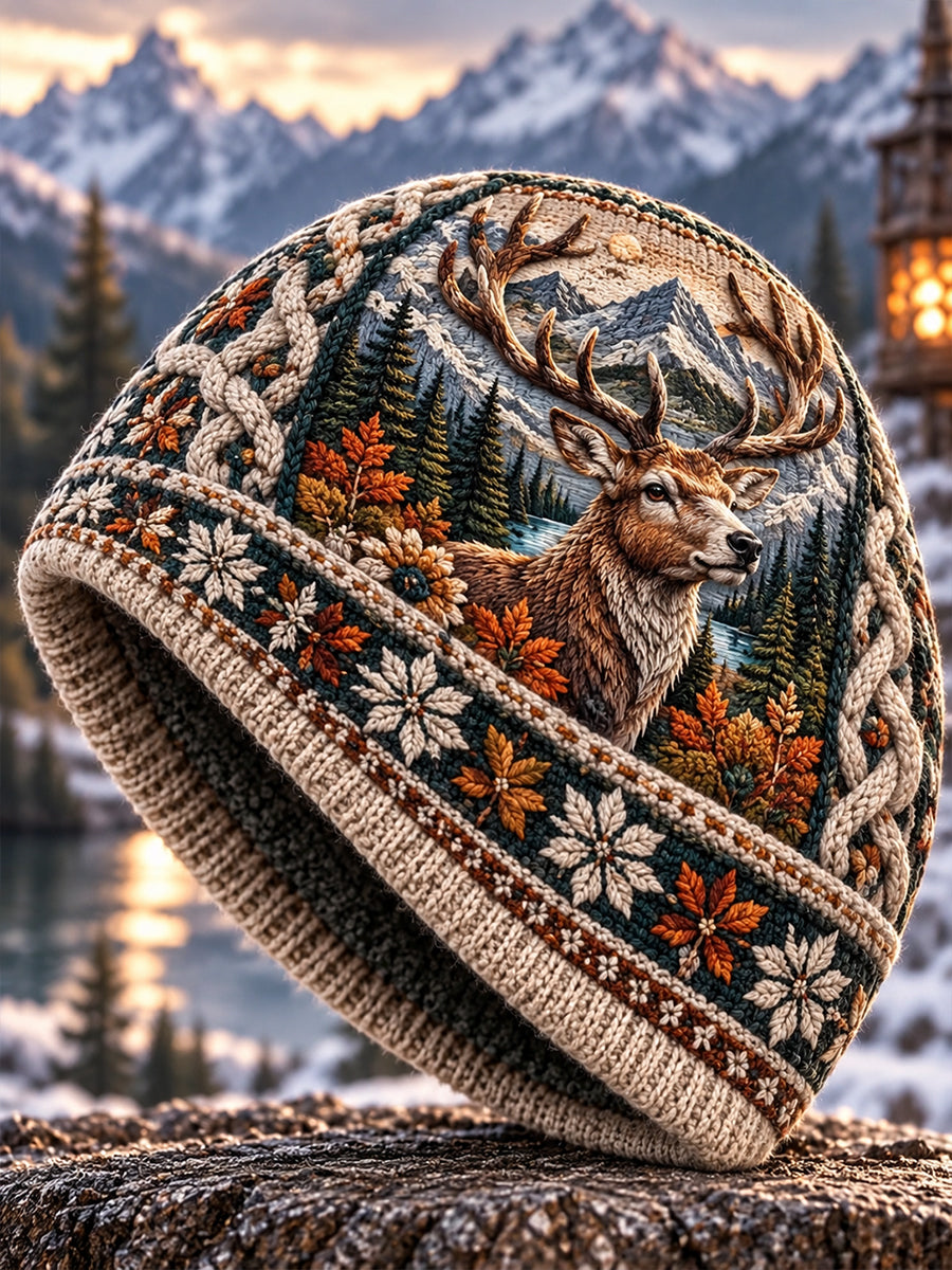 Unisex nordisk høst- og vinterhue med dyremotiver
