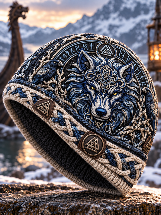 Vikingkunst Vintage efterårs- og vinterlue – varm og kold strikket hat