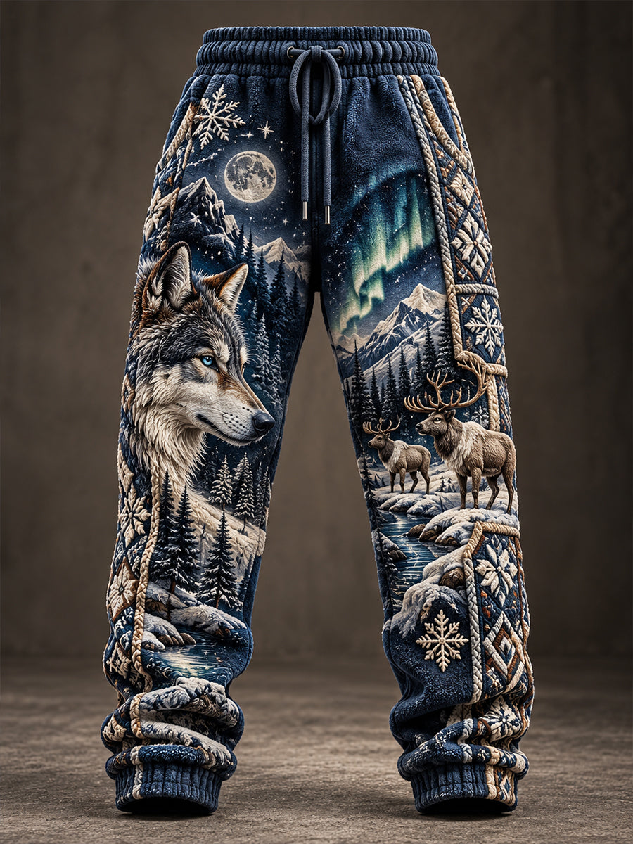 Mænds nordiske efterår og vinter dyr Print Casual sweatpants Bukke