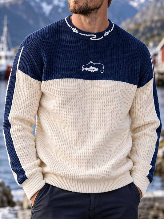 Mænds Vintage Fishing Mønster Print Sweatshirt