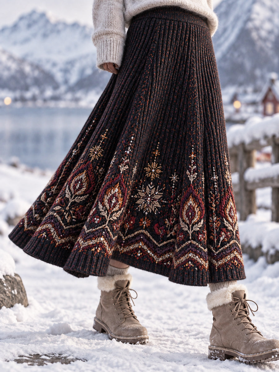 Kvinders Nordic Botanisk Print A-Line Skirt