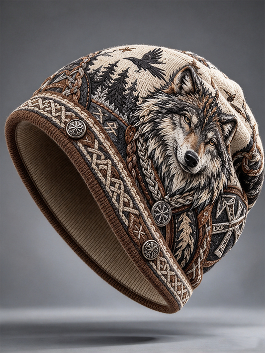 Vikingkunst Vintage efterårs- og vinterlue – varm og kold strikket hat