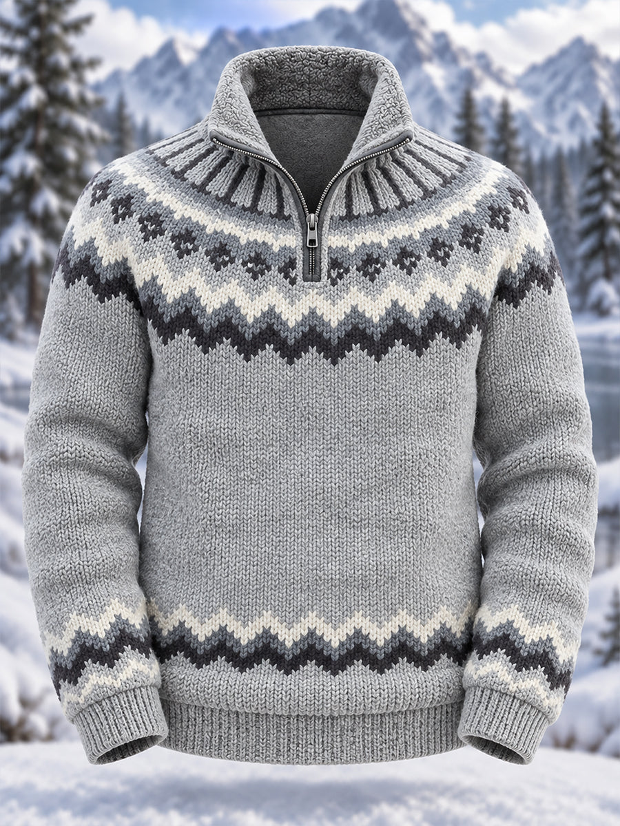 Mænds etnisk-stil trykt strikket turtlenhals Zip-Up sweatshirt