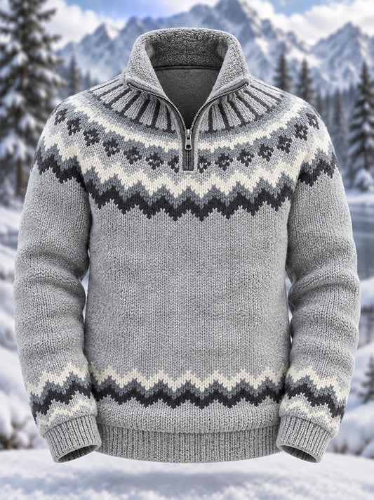 Mænds etnisk-stil trykt strikket turtlenhals Zip-Up sweatshirt