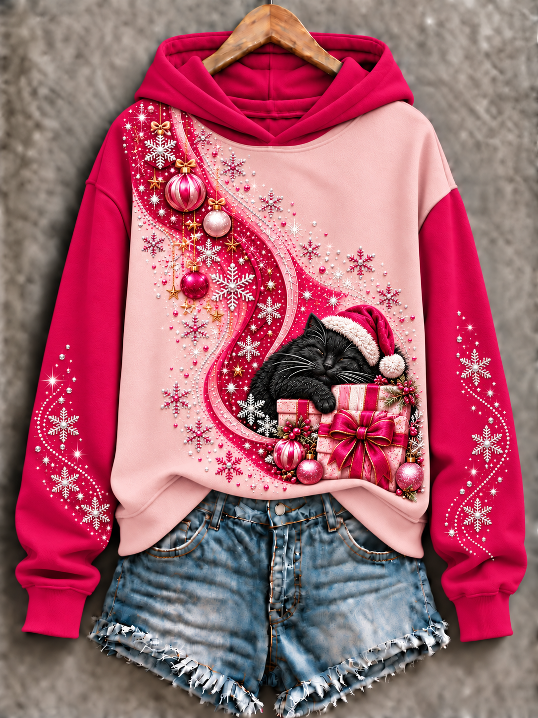 Dame lyserød julesweatshirt, normal pasform