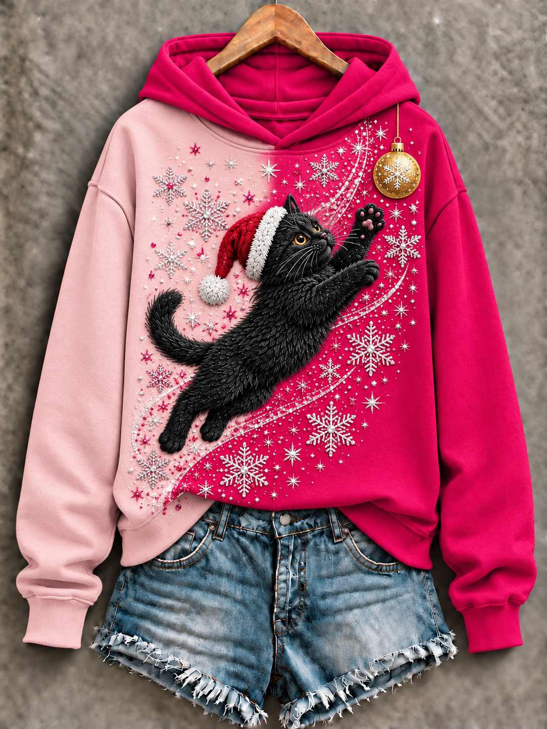 Dame lyserød julesweatshirt, normal pasform