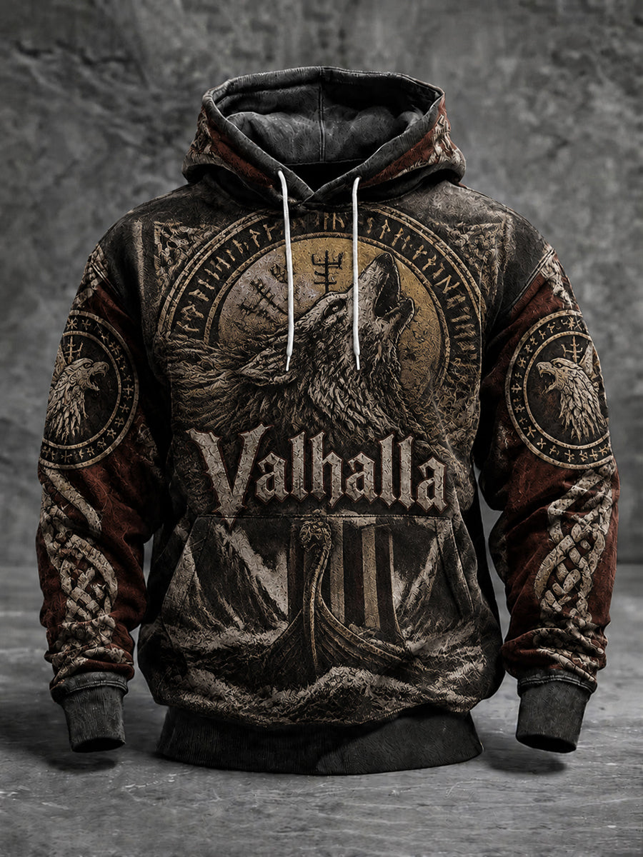 Herre Viking-hættetrøje i oversized model med aflange skuldre og lommer