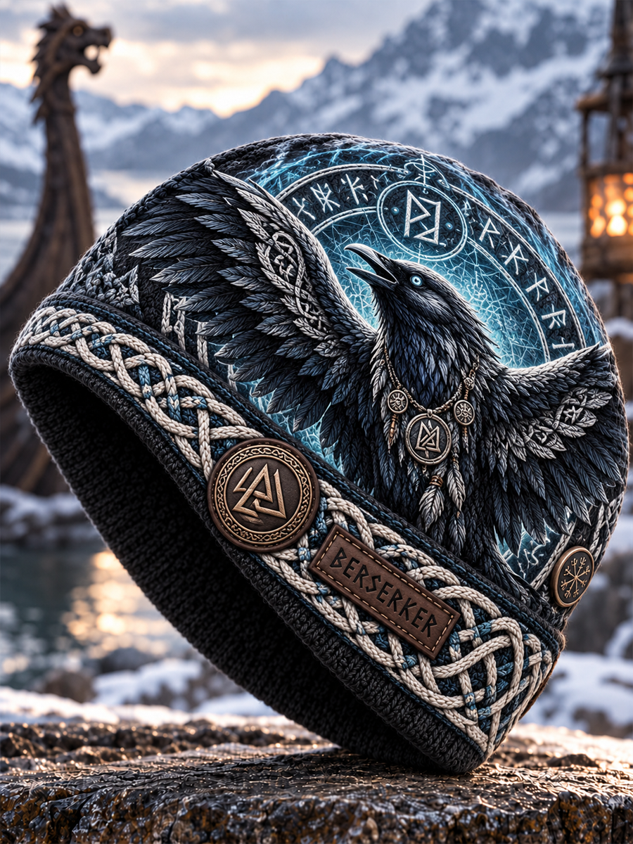 Vikingkunst Vintage efterårs- og vinterlue – varm og kold strikket hat