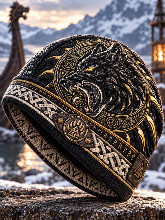 Vikingkunst Vintage efterårs- og vinterlue – varm og kold strikket hat