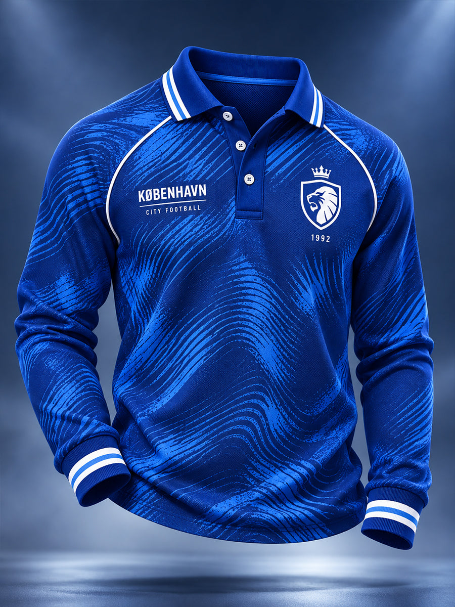 Mænds langærme Raglan-ærme Polo skjorte med fodbold inspirerede prints