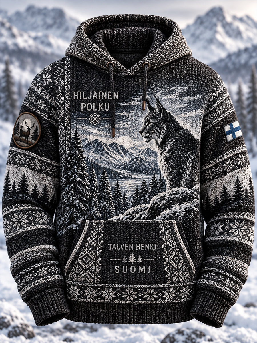 Miesten talvi metsästys-teema grafiikka neuletu huppupaikka