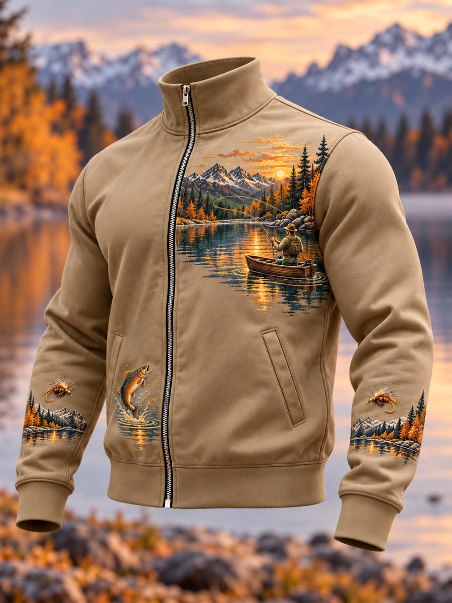 Mænds Vintage Wilderness Fishing Print Toppe