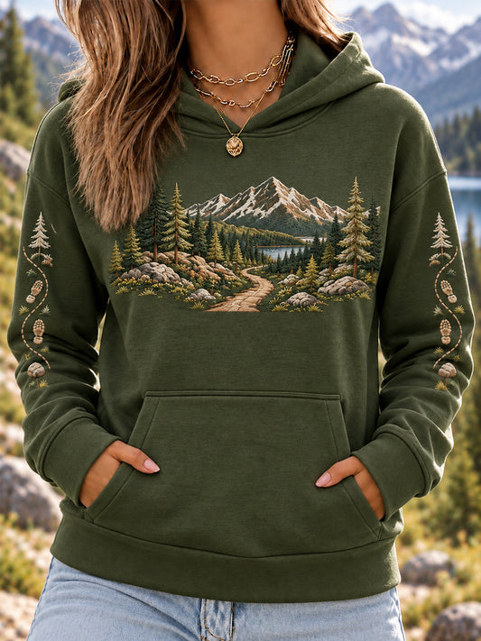 Kvinders Wilderness Trail Print Vandring Elskere Casual Hoodies