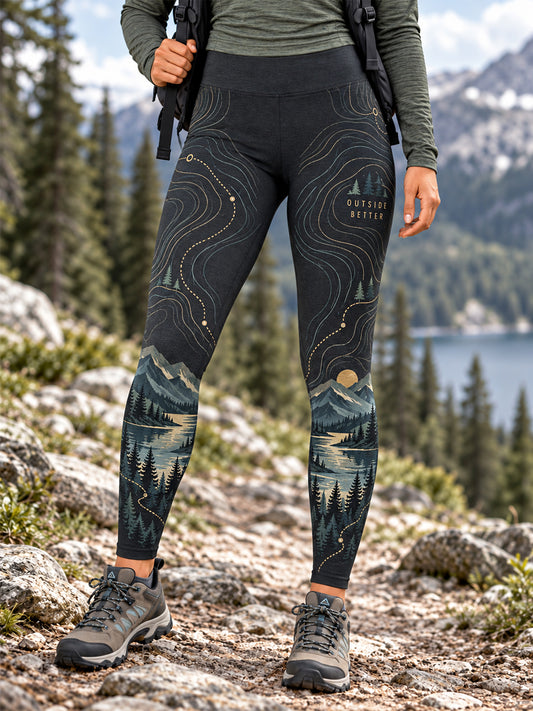 Kvinders Vildmarkssti Print Vandrefrøndet Leggings