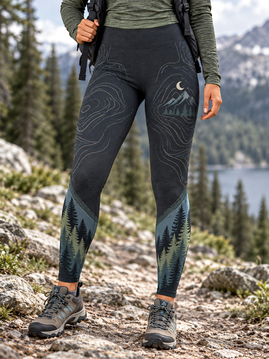 Kvinders Vildmarkssti Print Vandrefrøndet Leggings