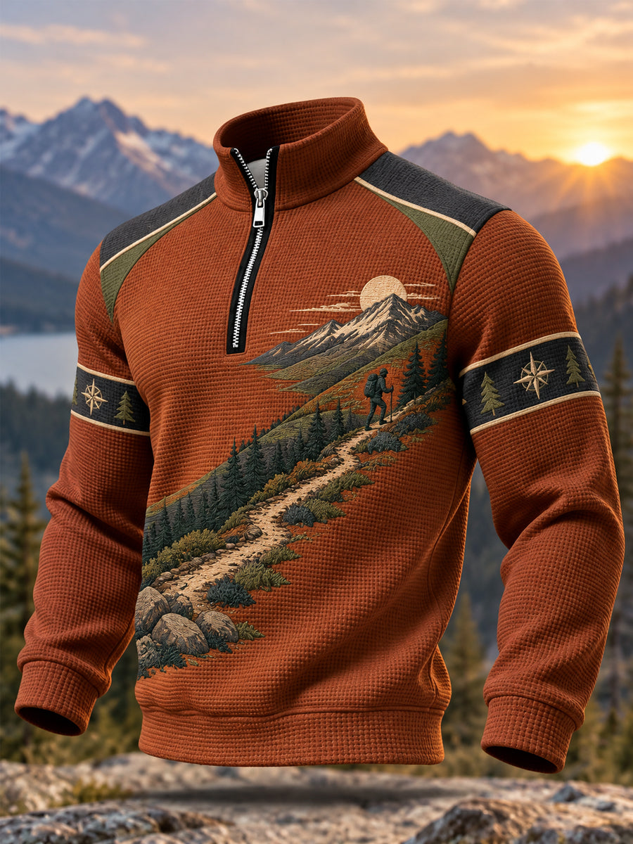 Mænds Wilderness Trail Print Vandring elskere Casual lynlås Sweatshirt