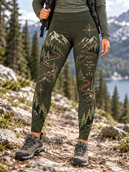 Kvinders Vildmarkssti Print Vandrefrøndet Leggings