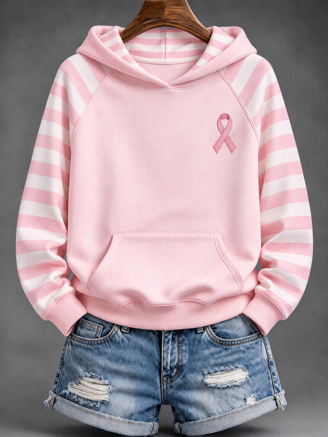 Kvinders Pink Charity Ribbon mønster Stribet Design Casual Hoodiee
