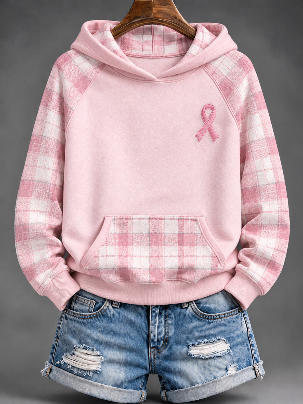 Kvinders Pink Charity Ribbon Mønster Check Design Casual Hoodiee