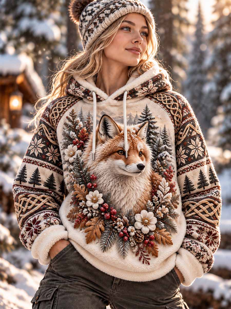 Kvinder Nordic Fox Mønster Print Hoodie