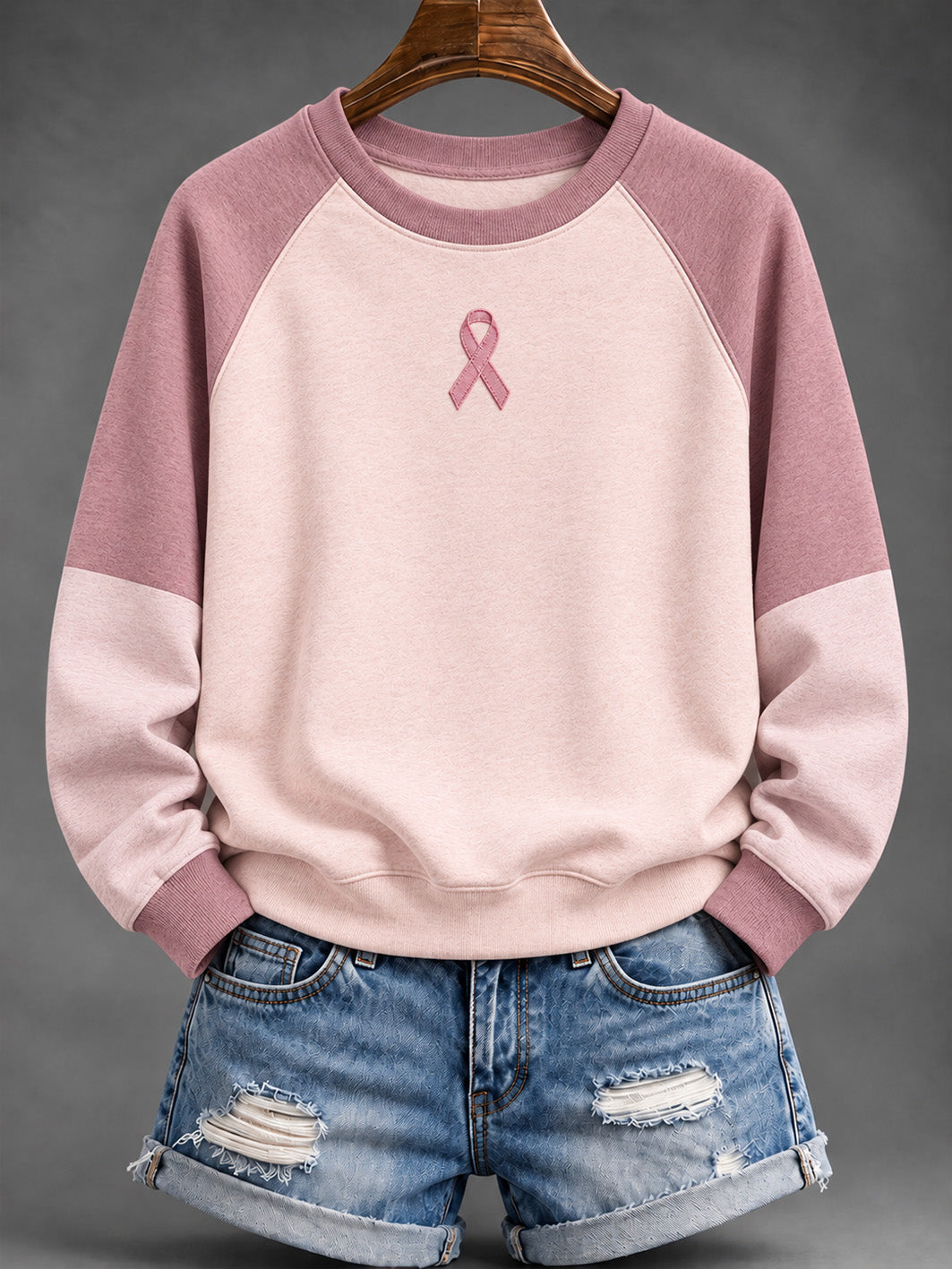 Kvinders Pink Charity Bånd mønster, farve-blokket design, Casual sweatshirt