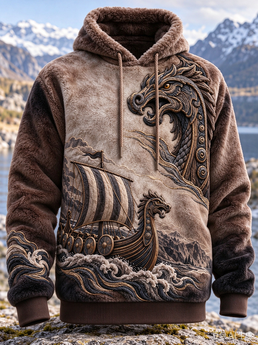 Herre Viking Kunst Flanell Hættetrøje