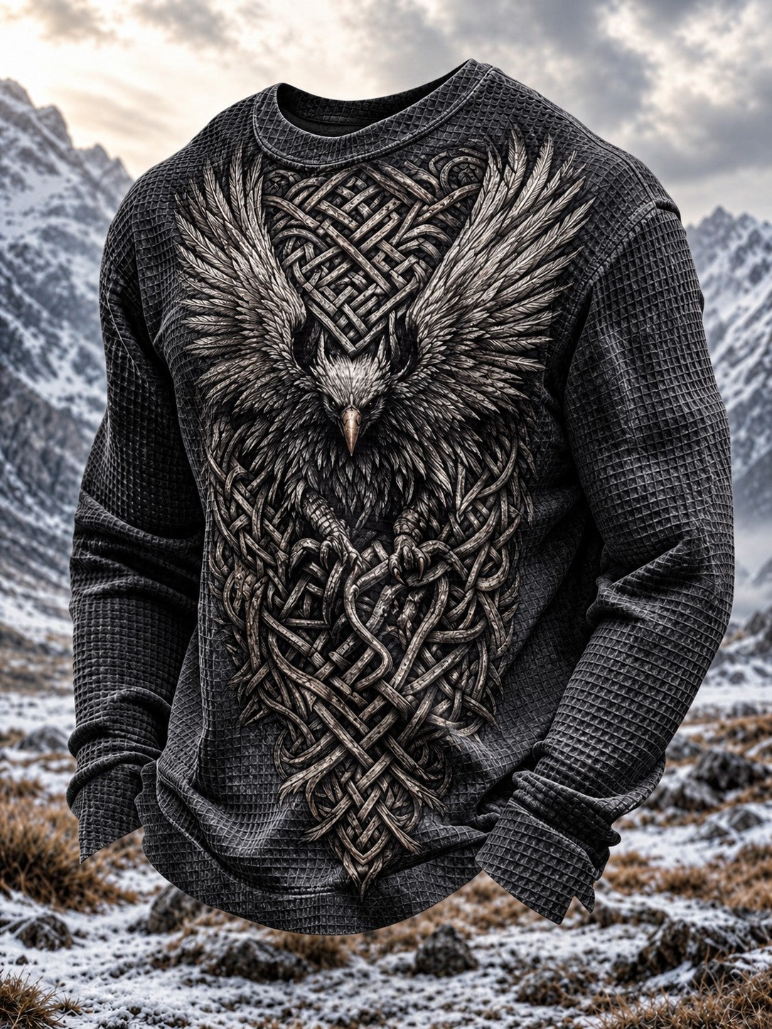 Mænds Viking Printed Waffle Lang ærme T-shirt