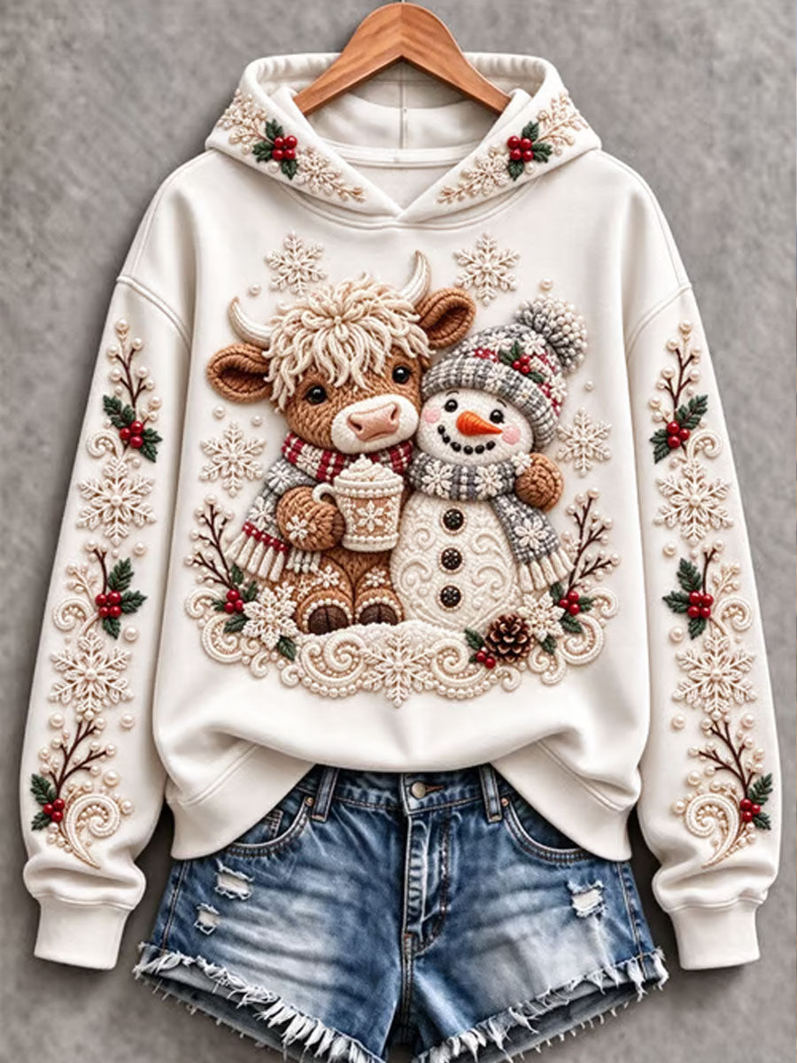 Kvinders højland ko jul Print Regelmæssig Sweatshirt