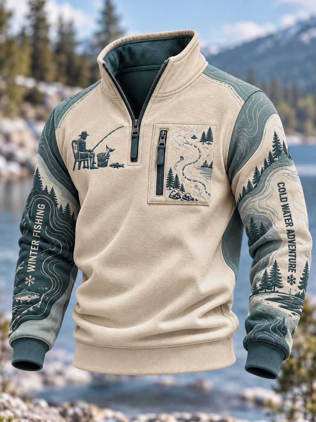 Vintage sweatshirt til mænd med fiskemotiv
