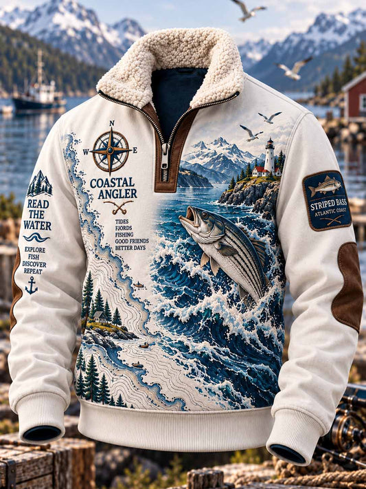 Vintage sweatshirt til mænd med fiskemotiv