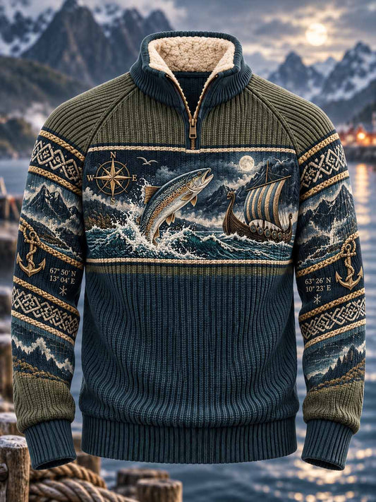 Vintage sweatshirt til mænd med fiskemotiv