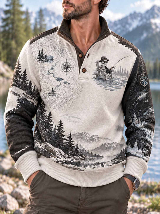 Vintage sweatshirt til mænd med fiskemotiv