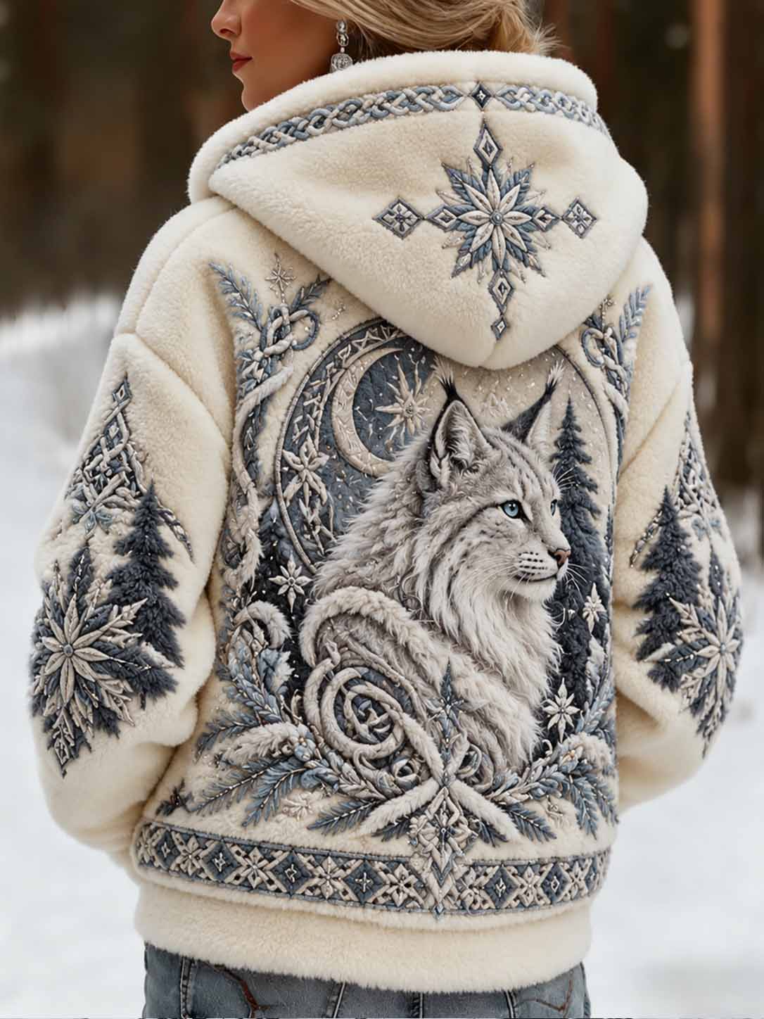 Kvinders nordiske kat Print Hoodie Jacke
