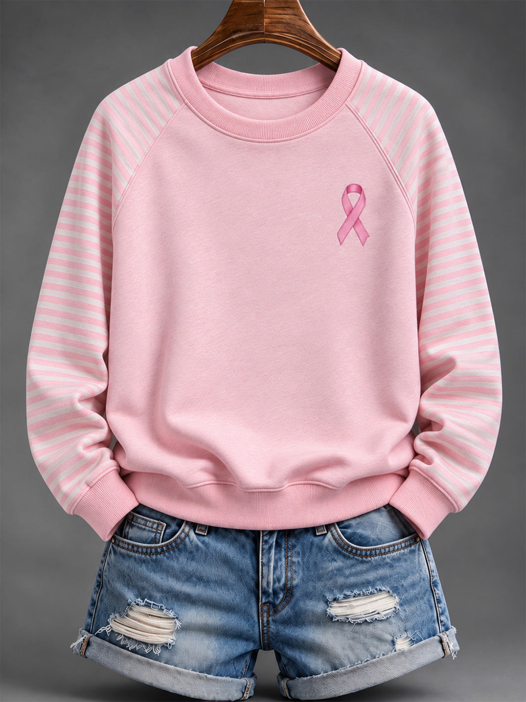Kvinders Pink Charity Ribbon mønster Stribet Print Design Casual Sweatshirt