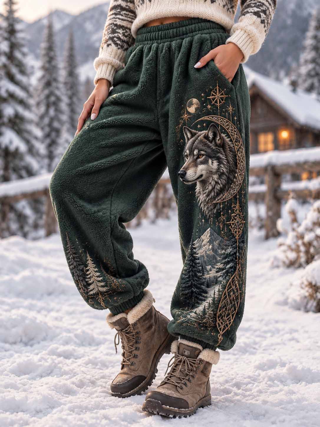 Damebukser med nordisk krageprint